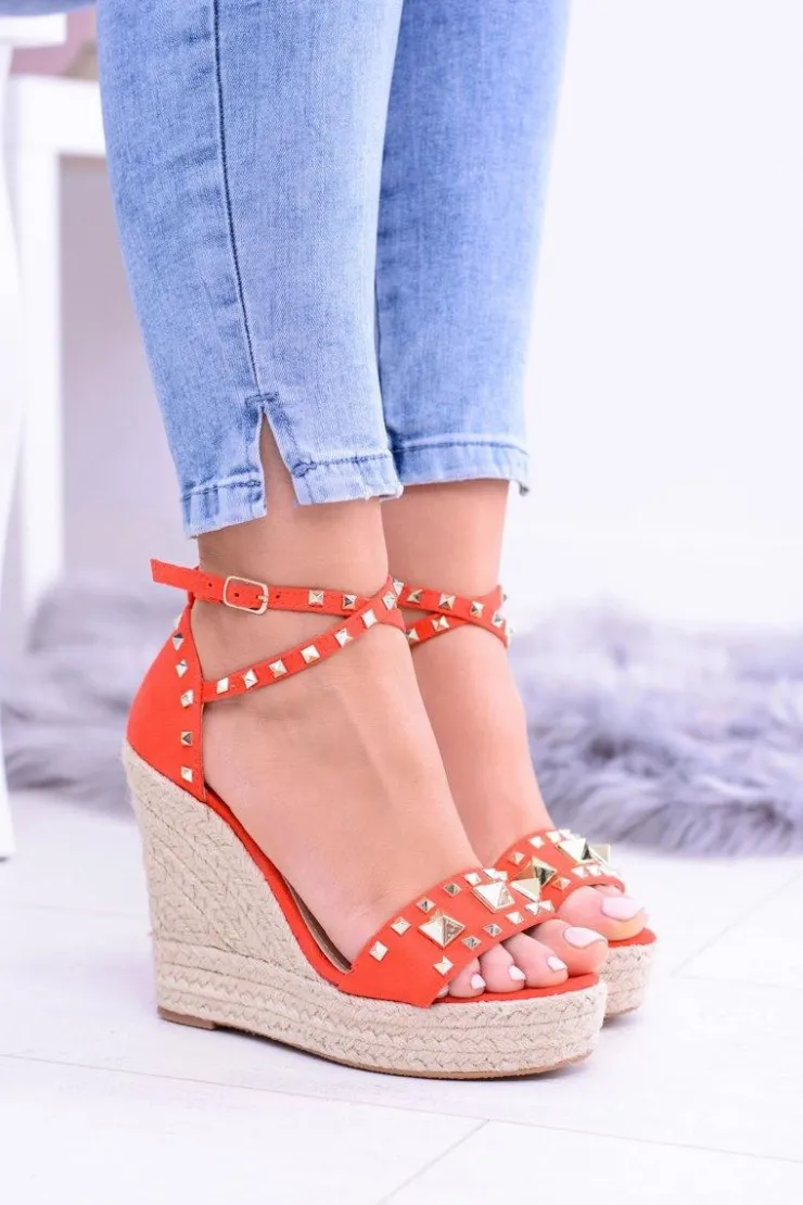 Discount Boto Czerwone Sandały Na Koturnie Espadryl Ćwieki Dżety Narumi