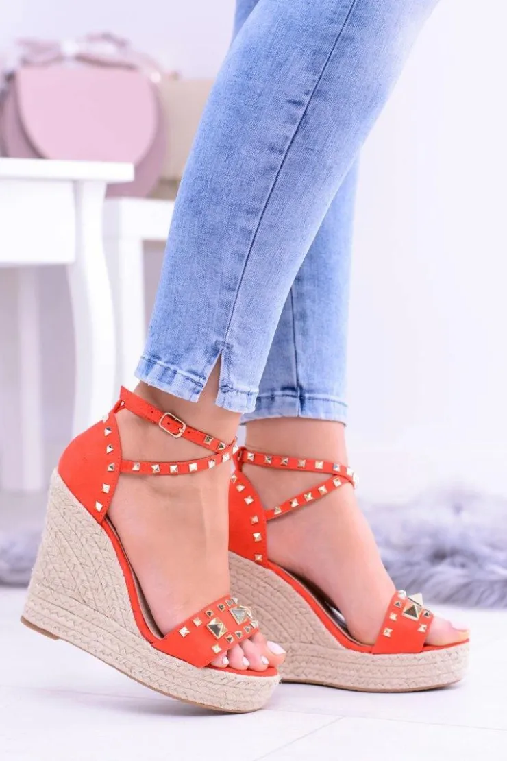 Discount Boto Czerwone Sandały Na Koturnie Espadryl Ćwieki Dżety Narumi