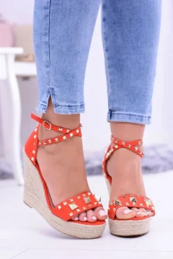 Discount Boto Czerwone Sandały Na Koturnie Espadryl Ćwieki Dżety Narumi
