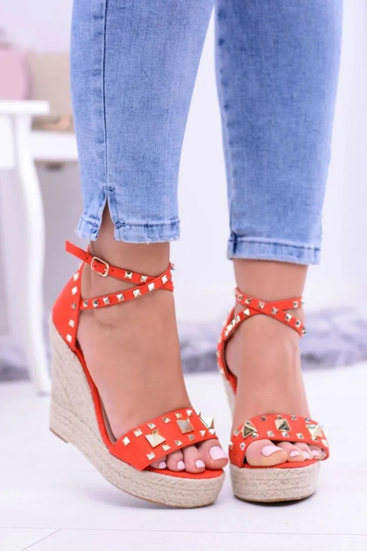 Discount Boto Czerwone Sandały Na Koturnie Espadryl Ćwieki Dżety Narumi