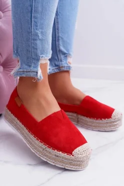 Damskie Boto Czerwone Wsuwane Zamszowe Espadryle Mariako