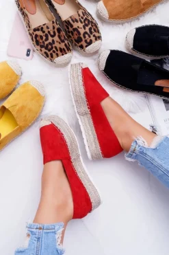 Damskie Boto Czerwone Wsuwane Zamszowe Espadryle Mariako