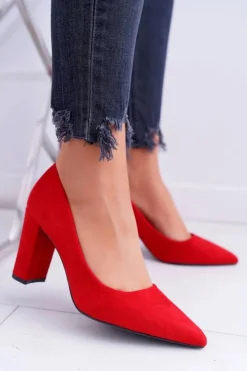 Boto Czółenka Zamszowe|Czółenka Na Słupku*Czerwone Zamszowe Czółenka Satisfied