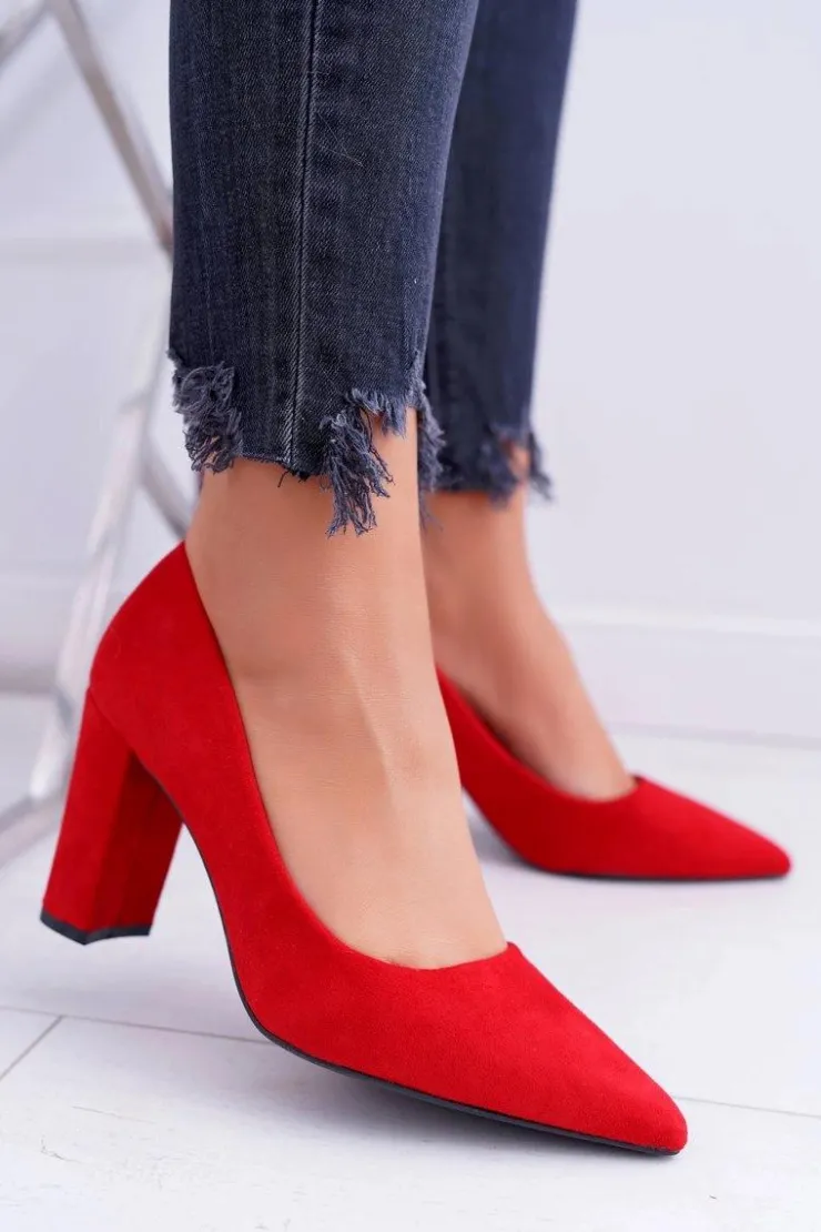 Boto Czółenka Zamszowe|Czółenka Na Słupku*Czerwone Zamszowe Czółenka Satisfied