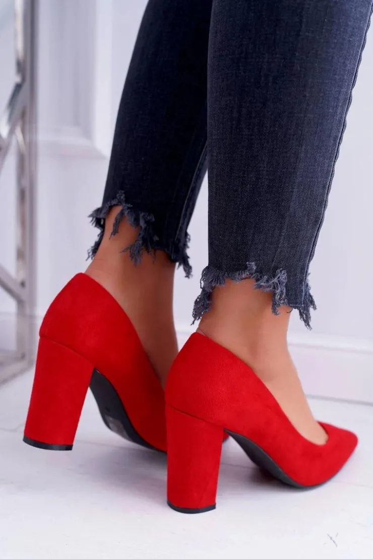 Boto Czółenka Zamszowe|Czółenka Na Słupku*Czerwone Zamszowe Czółenka Satisfied