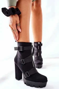 Boto Botki Na Słupku|Czarne Botki*Damskie Aksamitne Botki Na Słupku Czarne Hurry Up