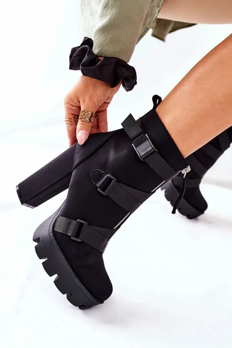 Boto Botki Na Słupku|Czarne Botki*Damskie Aksamitne Botki Na Słupku Czarne Hurry Up