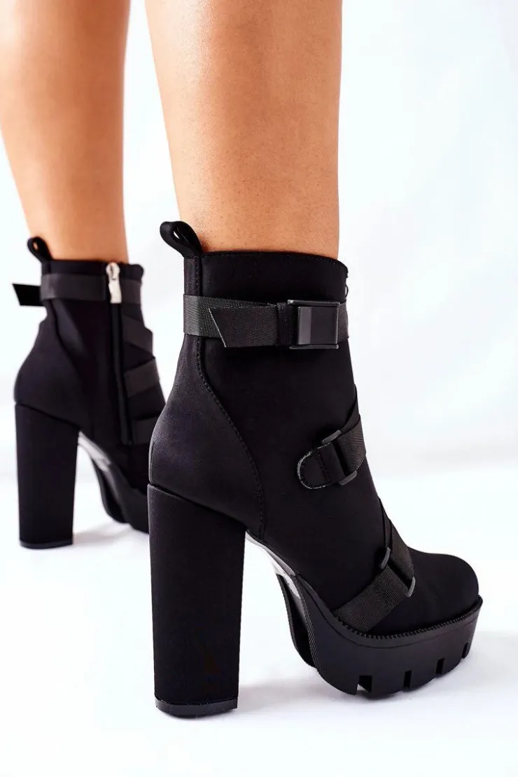 Boto Botki Na Słupku|Czarne Botki*Damskie Aksamitne Botki Na Słupku Czarne Hurry Up