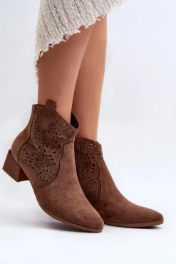 Buty damskie Vinceza Botki Wiosenne|Botki Na Słupku*Damskie Ażurowe Botki Brązowe Madalina