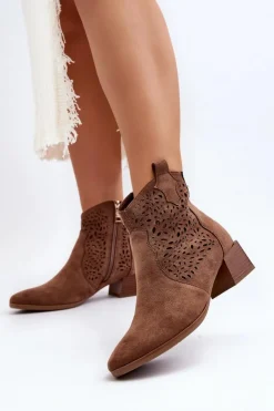 Buty damskie Vinceza Botki Wiosenne|Botki Na Słupku*Damskie Ażurowe Botki Brązowe Madalina