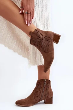 Buty damskie Vinceza Botki Wiosenne|Botki Na Słupku*Damskie Ażurowe Botki Brązowe Madalina