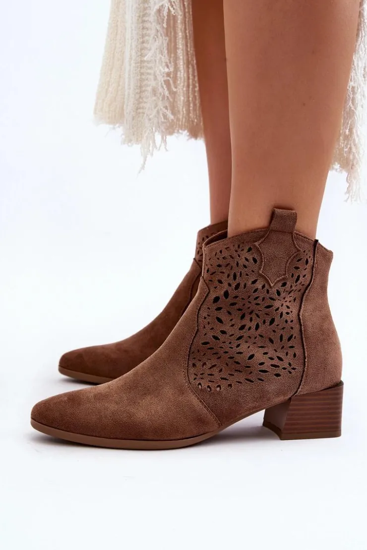 Buty damskie Vinceza Botki Wiosenne|Botki Na Słupku*Damskie Ażurowe Botki Brązowe Madalina