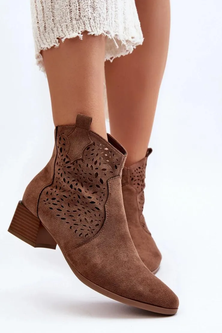 Buty damskie Vinceza Botki Wiosenne|Botki Na Słupku*Damskie Ażurowe Botki Brązowe Madalina