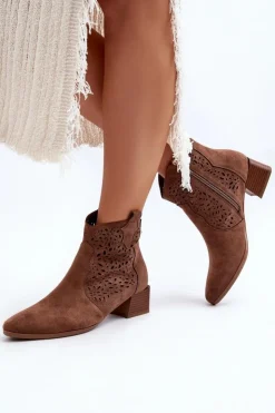 Buty damskie Vinceza Botki Wiosenne|Botki Na Słupku*Damskie Ażurowe Botki Brązowe Madalina