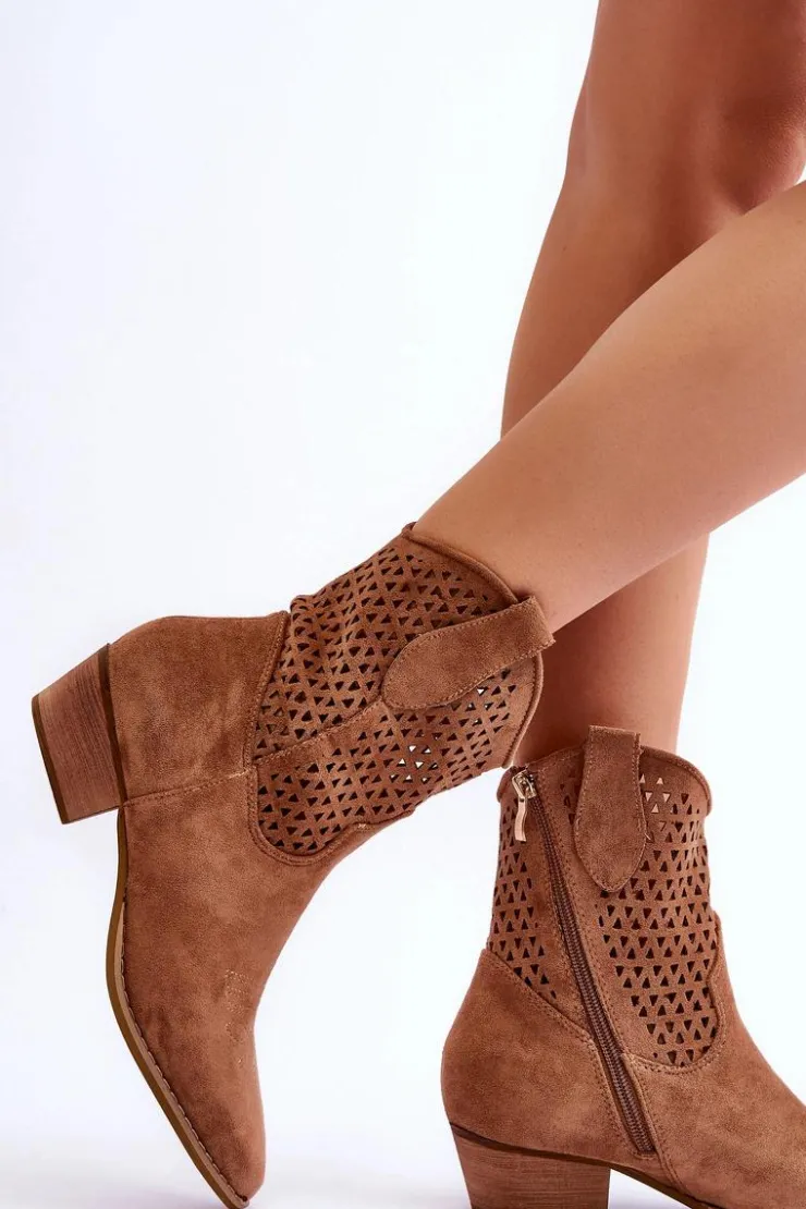 Online Boto Damskie Ażurowe Botki Kowbojki Camel Reeds