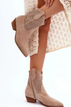 Damskie Boto Damskie Ażurowe Botki Kowbojki Beżowe Reeds