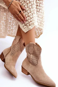 Damskie Boto Damskie Ażurowe Botki Kowbojki Beżowe Reeds