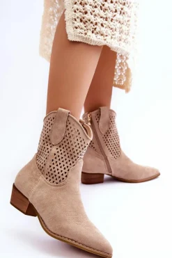 Damskie Boto Damskie Ażurowe Botki Kowbojki Beżowe Reeds