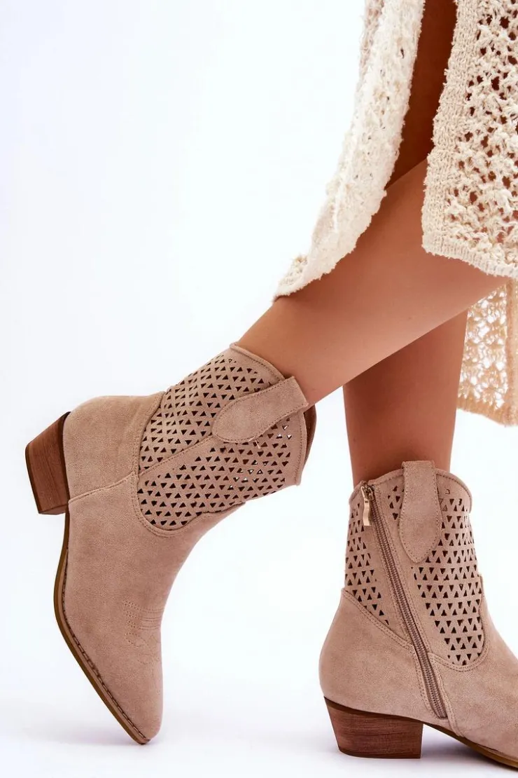 Damskie Boto Damskie Ażurowe Botki Kowbojki Beżowe Reeds