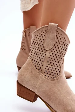 Damskie Boto Damskie Ażurowe Botki Kowbojki Beżowe Reeds