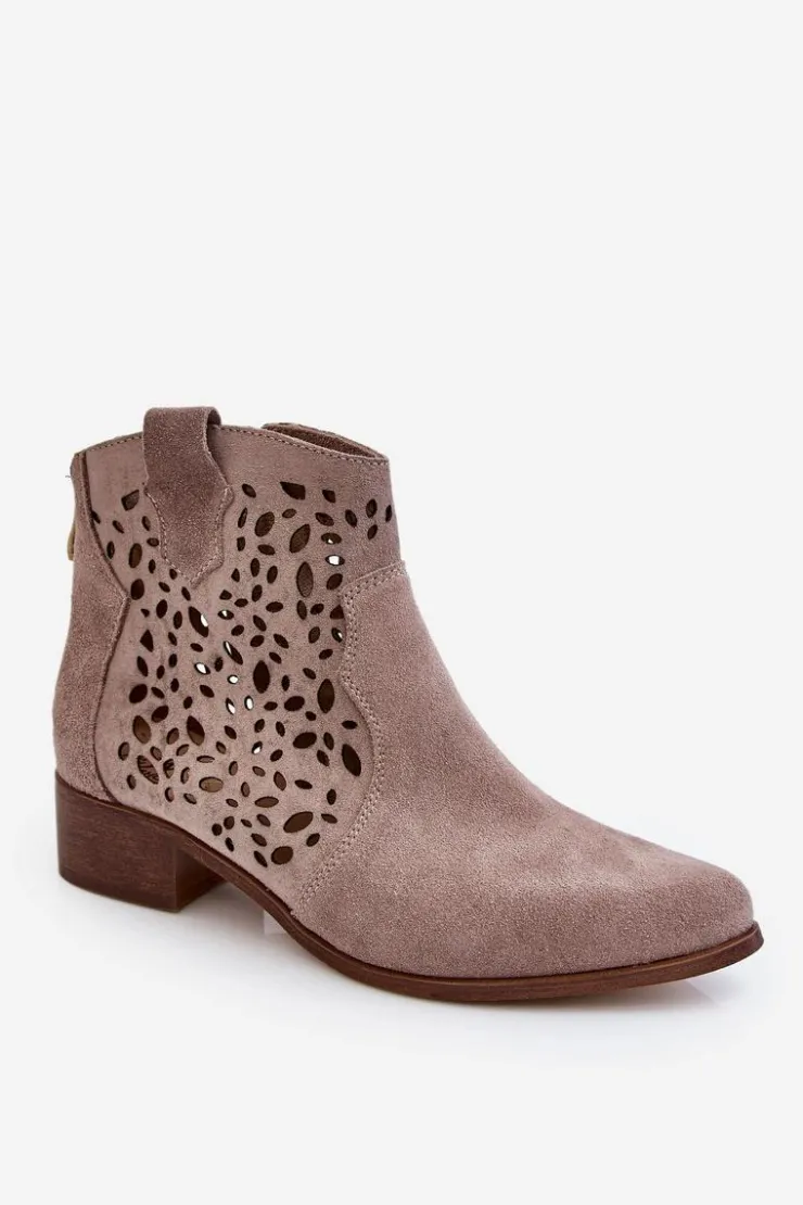 Boto Botki Wiosenne|Botki Ażurowe*Damskie Ażurowe Botki Lewski Shoes 2909 Jasnobrązowe