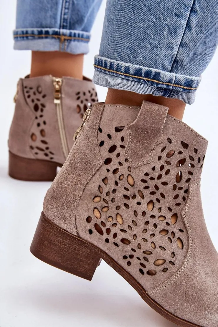 Boto Botki Wiosenne|Botki Ażurowe*Damskie Ażurowe Botki Lewski Shoes 2909 Jasnobrązowe