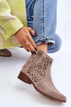 Boto Botki Wiosenne|Botki Ażurowe*Damskie Ażurowe Botki Lewski Shoes 2909 Jasnobrązowe