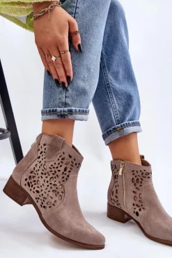 Boto Botki Wiosenne|Botki Ażurowe*Damskie Ażurowe Botki Lewski Shoes 2909 Jasnobrązowe