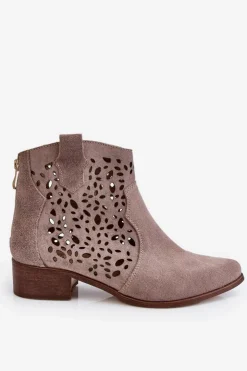 Boto Botki Wiosenne|Botki Ażurowe*Damskie Ażurowe Botki Lewski Shoes 2909 Jasnobrązowe