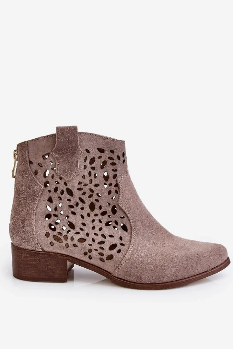 Boto Botki Wiosenne|Botki Ażurowe*Damskie Ażurowe Botki Lewski Shoes 2909 Jasnobrązowe