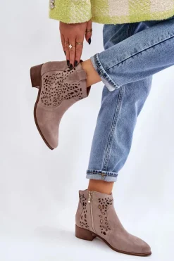Boto Botki Wiosenne|Botki Ażurowe*Damskie Ażurowe Botki Lewski Shoes 2909 Jasnobrązowe