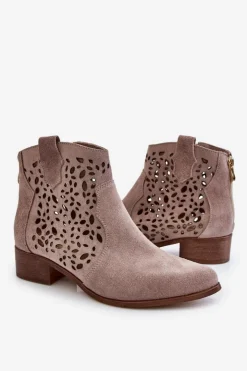 Boto Botki Wiosenne|Botki Ażurowe*Damskie Ażurowe Botki Lewski Shoes 2909 Jasnobrązowe