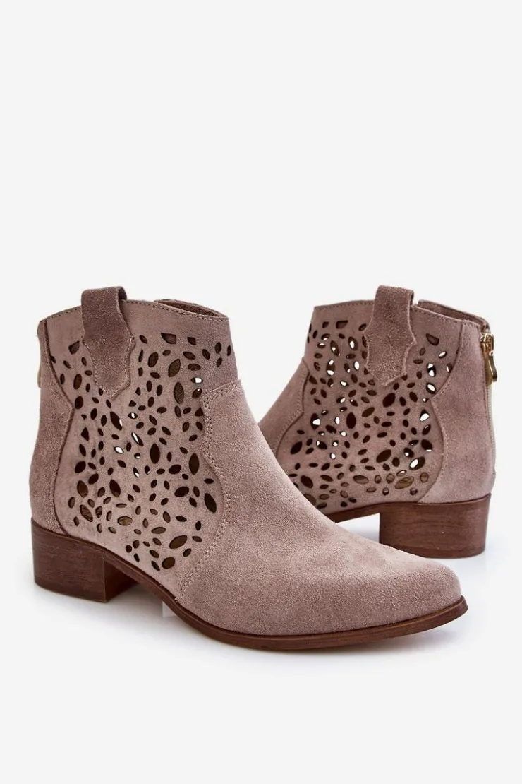 Boto Botki Wiosenne|Botki Ażurowe*Damskie Ażurowe Botki Lewski Shoes 2909 Jasnobrązowe