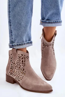 Boto Botki Wiosenne|Botki Ażurowe*Damskie Ażurowe Botki Lewski Shoes 2909 Jasnobrązowe