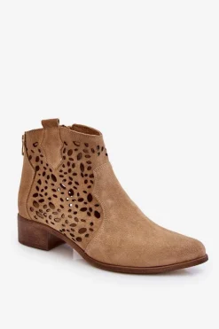 Damskie Boto Damskie Ażurowe Botki Lewski Shoes 2909 Ciemnobeżowe