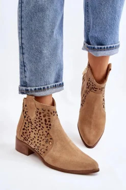 Damskie Boto Damskie Ażurowe Botki Lewski Shoes 2909 Ciemnobeżowe