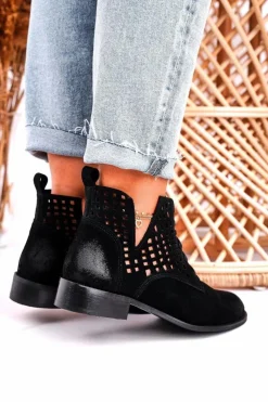 Online Boto Damskie Ażurowe Botki Zamszowe Czarne Susannah