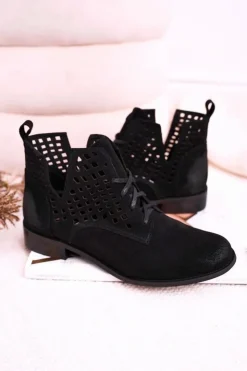 Online Boto Damskie Ażurowe Botki Zamszowe Czarne Susannah