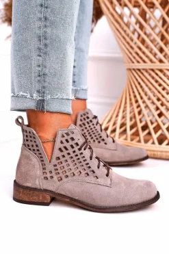 Damskie Boto Damskie Ażurowe Botki Zamszowe Cappuccino Susannah