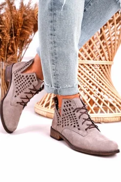 Damskie Boto Damskie Ażurowe Botki Zamszowe Cappuccino Susannah