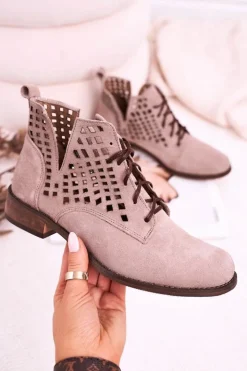 Damskie Boto Damskie Ażurowe Botki Zamszowe Cappuccino Susannah