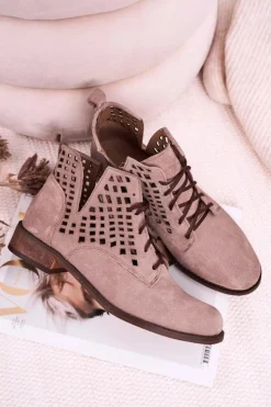 Damskie Boto Damskie Ażurowe Botki Zamszowe Cappuccino Susannah