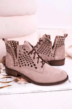 Damskie Boto Damskie Ażurowe Botki Zamszowe Cappuccino Susannah