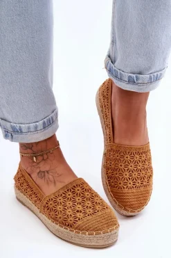 Boto Espadryle Na Platformie*Damskie Ażurowe Espadryle Camel One Lover