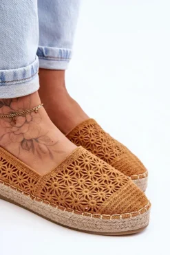 Boto Espadryle Na Platformie*Damskie Ażurowe Espadryle Camel One Lover