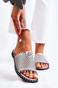 Hot Buty damskie Vinceza Damskie Ażurowe Klapki Z Ozdobą Srebrne Terrys