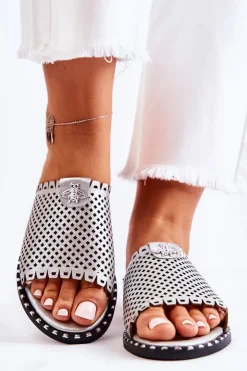 Hot Buty damskie Vinceza Damskie Ażurowe Klapki Z Ozdobą Srebrne Terrys