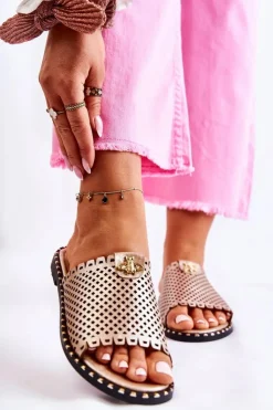 Damskie Buty damskie Vinceza Damskie Ażurowe Klapki Z Ozdobą Złote Terrys