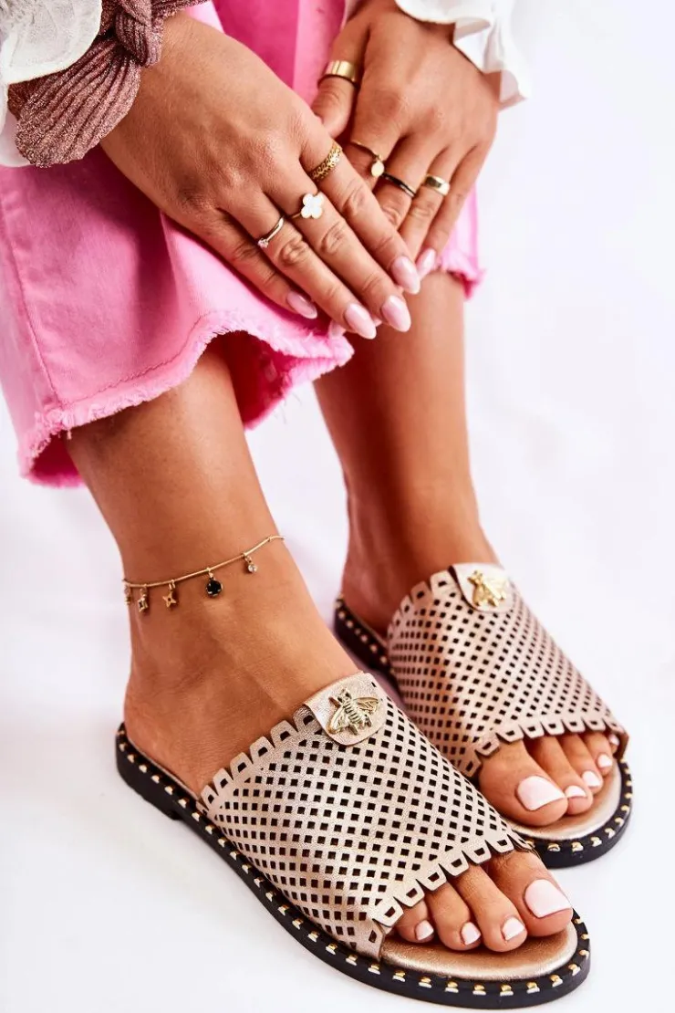 Damskie Buty damskie Vinceza Damskie Ażurowe Klapki Z Ozdobą Złote Terrys