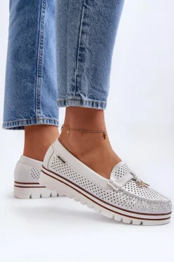 Boto Mokasyny Damskie Skórzane*Damskie Ażurowe Mokasyny Białe Twista